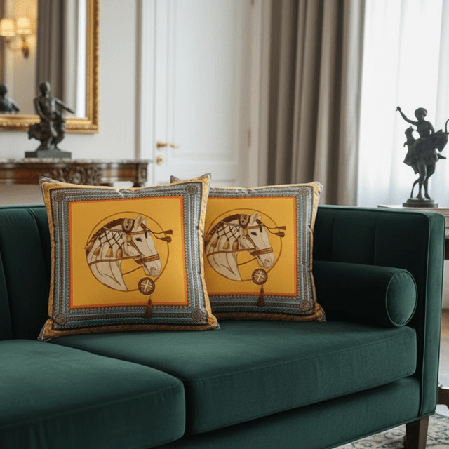 Yellow Horse Velvet Pillow Cover pillow covers - Palatium Lux