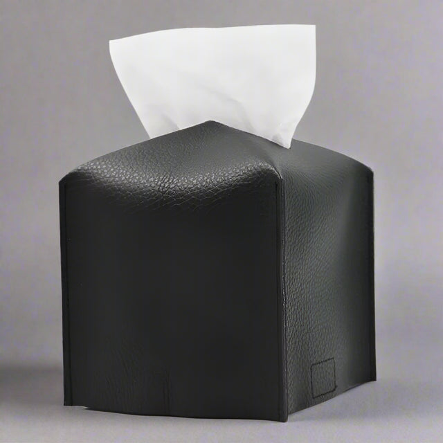 Pristine Leather Tissue Box Holder - Black Small