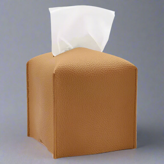 Pristine Leather Tissue Box Holder - Orange Small