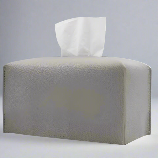 Pristine Leather Tissue Box Holder - Grey Large
