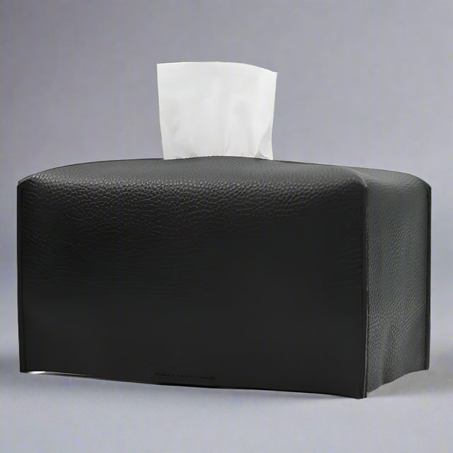 Pristine Leather Tissue Box Holder - Black Large
