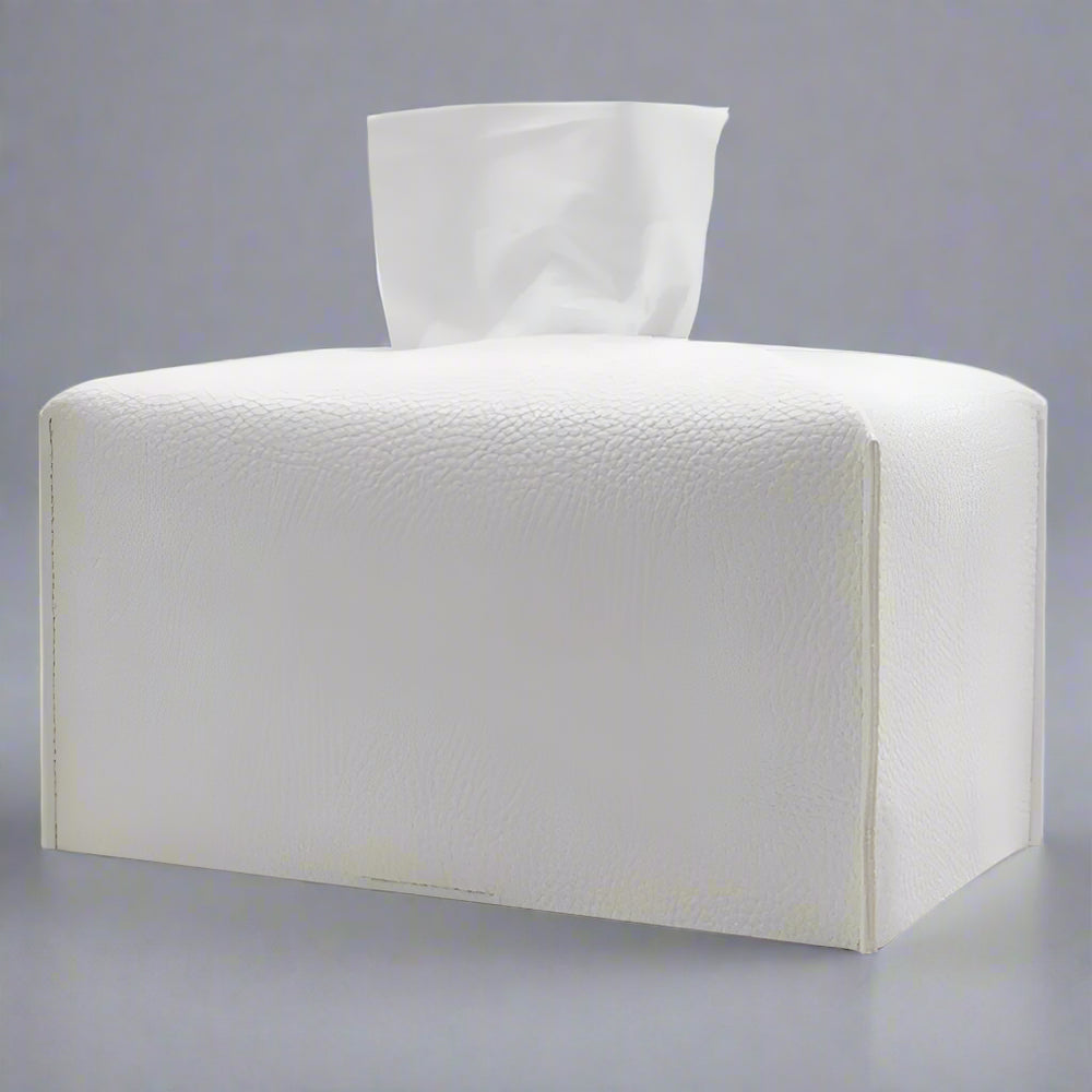 Pristine Leather Tissue Box Holder - White Large