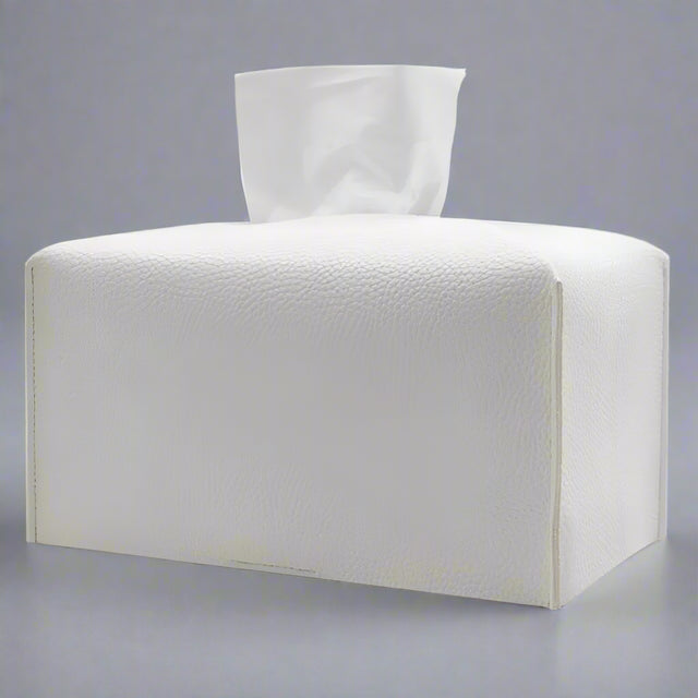 Pristine Leather Tissue Box Holder - White Large