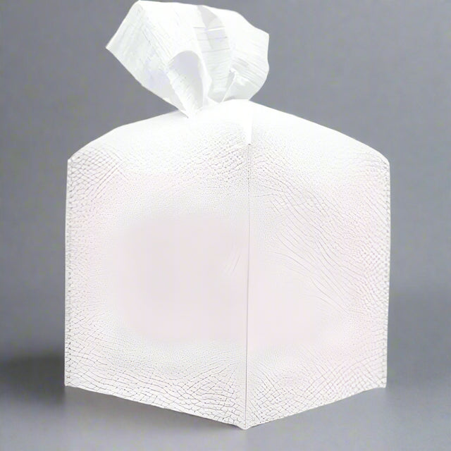 Pristine Leather Tissue Box Holder - White Small