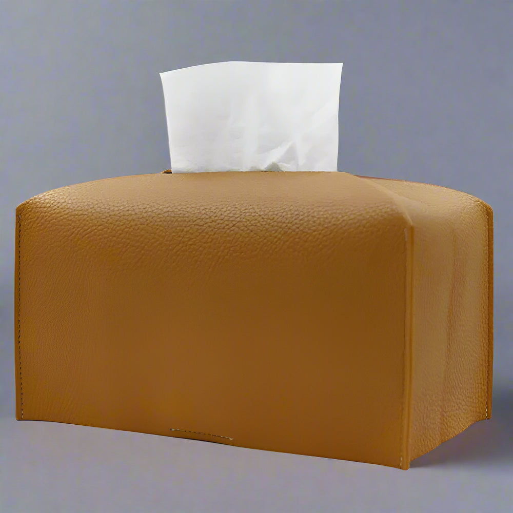 Pristine Leather Tissue Box Holder - Orange Large
