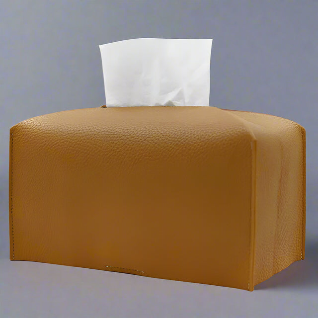 Pristine Leather Tissue Box Holder - Orange Large