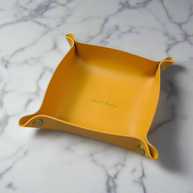 Mustard leather valet tray – Key Essentials premium organizer for keys & accessories