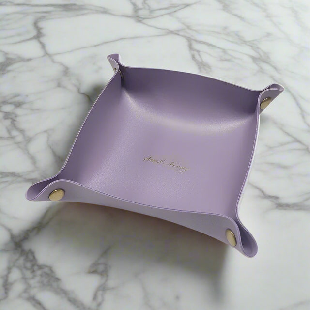 Lavender leather valet tray – Key Essentials premium organizer for keys & accessories