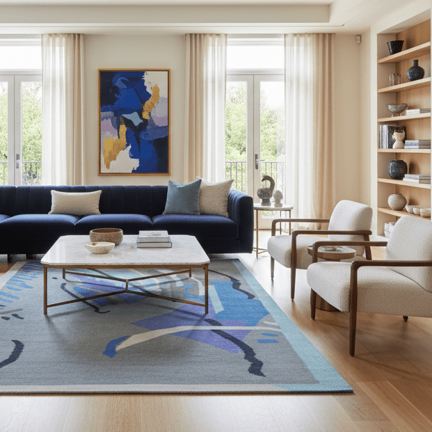 Azzurro Handwoven Wool Rug - 5 x 8 Rugs - Palatium Lux