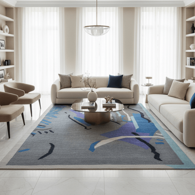 Azzurro Handwoven Wool Rug - 5 x 8 Rugs - Palatium Lux