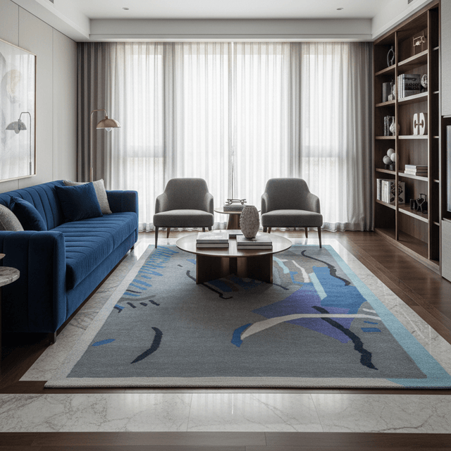 Azzurro Handwoven Wool Rug - 5 x 8 Rugs - Palatium Lux
