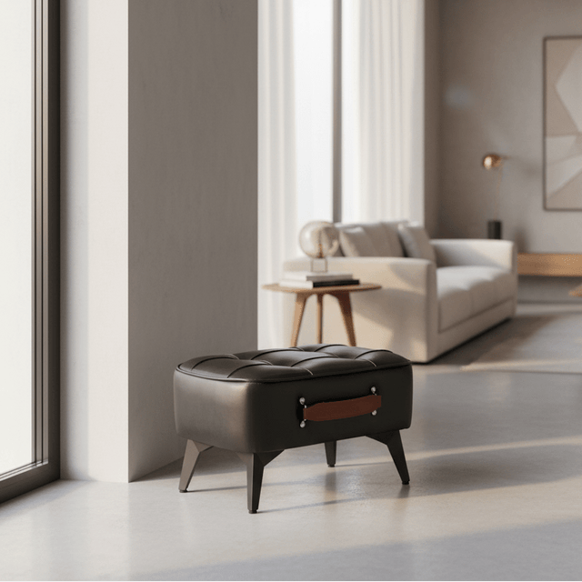 Black Luca Montero Faux Leather Stool - Palatium Lux