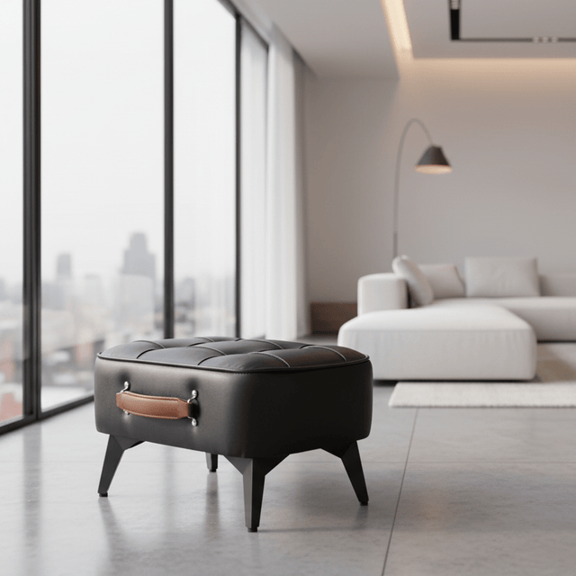 Black Luca Montero Faux Leather Stool - Palatium Lux