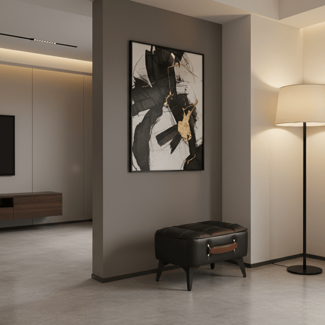 Black Luca Montero Faux Leather Stool - Palatium Lux