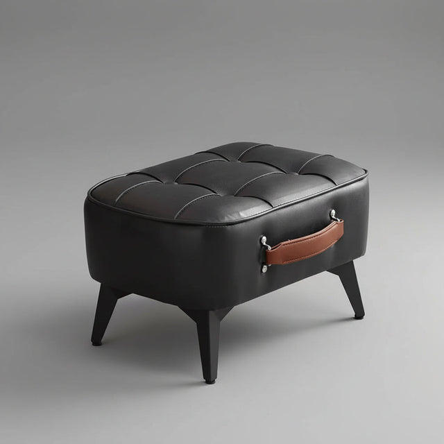 Black Luca Montero Faux Leather Stool - Palatium Lux