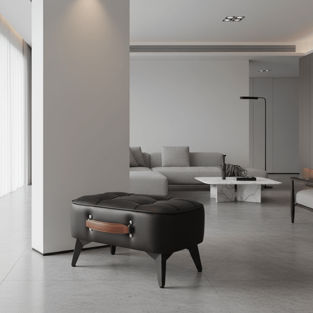 Black Luca Montero Faux Leather Stool - Palatium Lux