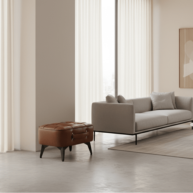 Brown Luca Montero Faux Leather Stool - Palatium Lux