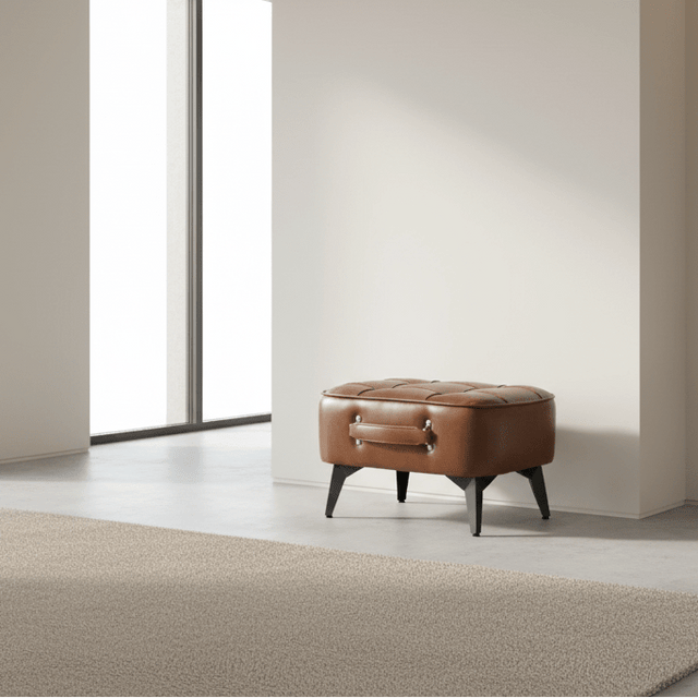 Brown Luca Montero Faux Leather Stool - Palatium Lux