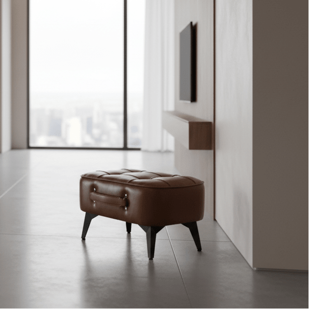 Brown Luca Montero Faux Leather Stool - Palatium Lux