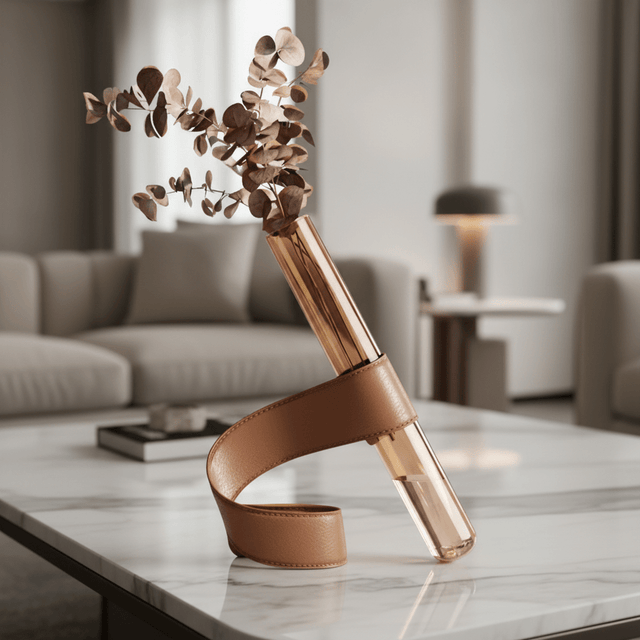 Daring Leather Wrapped Vase vases - Palatium Lux