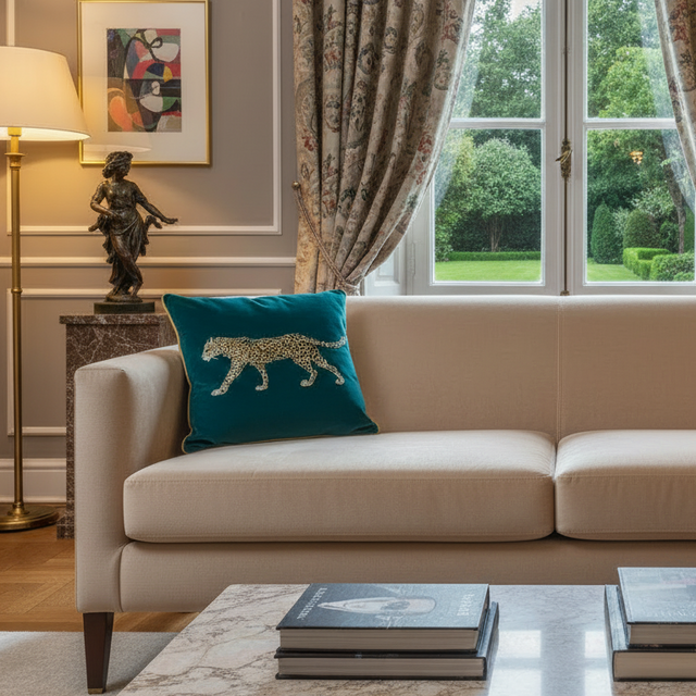 Feline Majesty Embroidered Pillow Cover