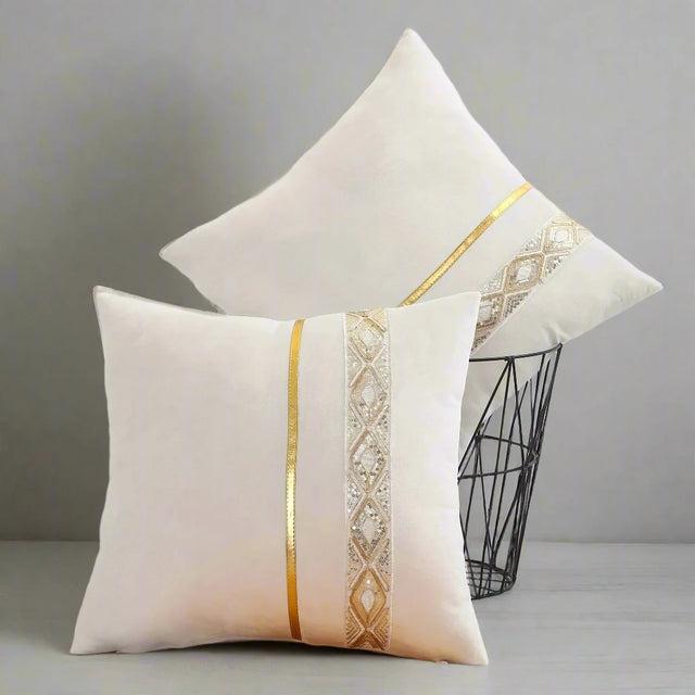 Elegance Sequin Cushion Cover 45cm X 45cm / White Creme Pillow Cover - Palatium Lux