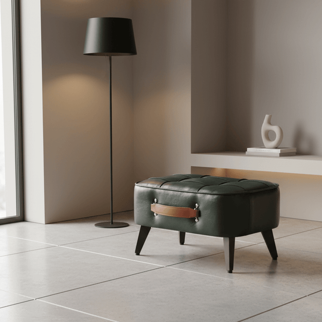 Green Luca Montero Faux Leather Stool - Palatium Lux