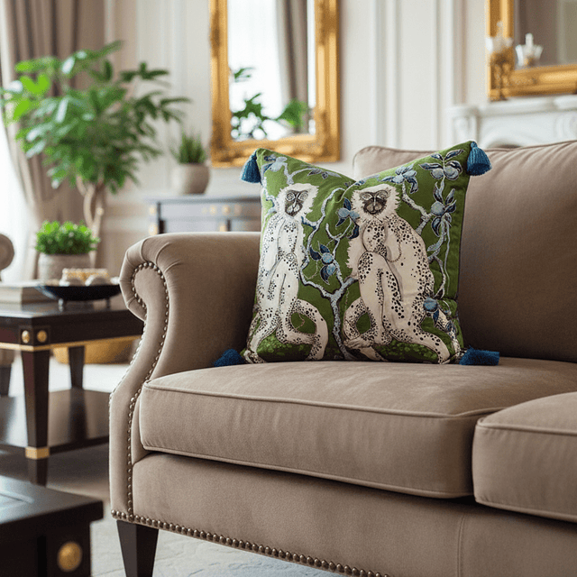 Green Monkeys Velvet Pillow Cover pillow covers - Palatium Lux