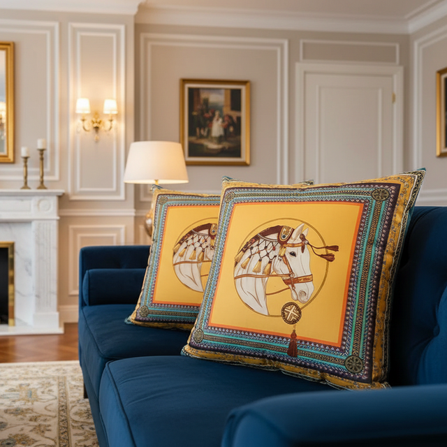 Yellow Horse Velvet Pillow Cover