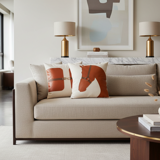 Funda de almohada de caballo con hebilla de cuero 45 cm x 45 cm