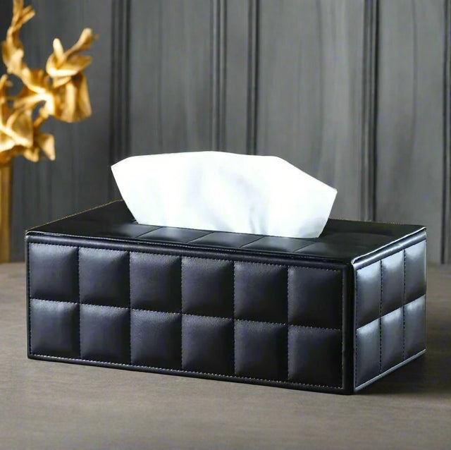 Leather Lux Tissue Holder Square Black leather - Palatium Lux