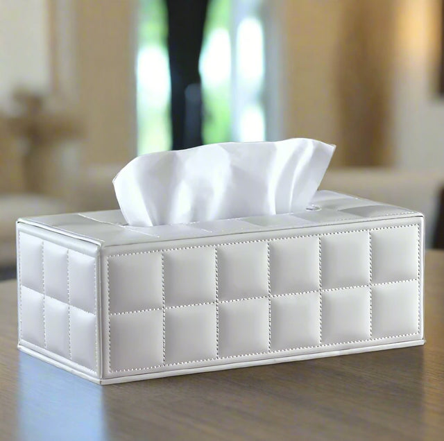 Leather Lux Tissue Holder Rectangle White leather - Palatium Lux