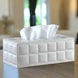 Leather Lux Tissue Holder Rectangle White leather - Palatium Lux