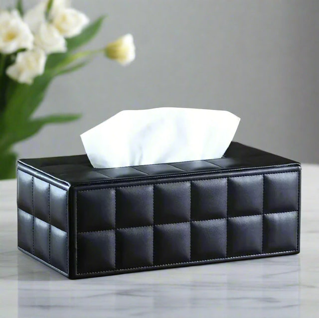 Leather Lux Tissue Holder Rectangle Black leather - Palatium Lux