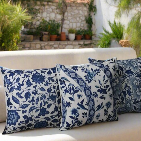 Mykonos Blue Florals Pillow Covers pillow covers - Palatium Lux