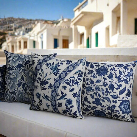 Mykonos Blue Florals Pillow Covers pillow covers - Palatium Lux