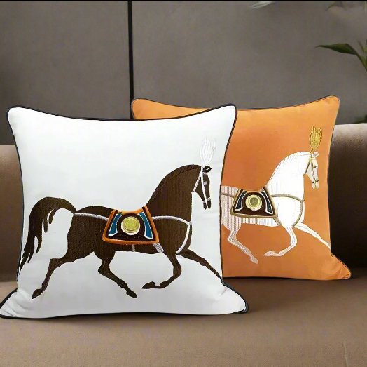 Noble Steed Embroidered Pillow Covers 45cmx45cm - Orange pillow covers - Palatium Lux