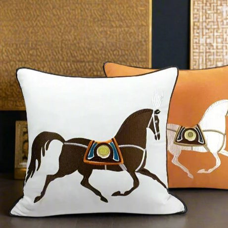 Noble Steed Embroidered Pillow Covers 45cmx45cm - Orange pillow covers - Palatium Lux