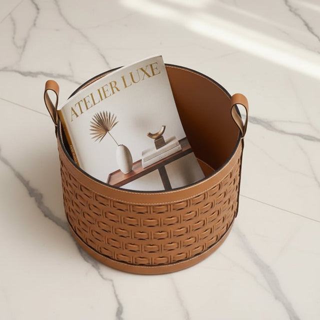 Olena Leather Storage Basket - Palatium Lux