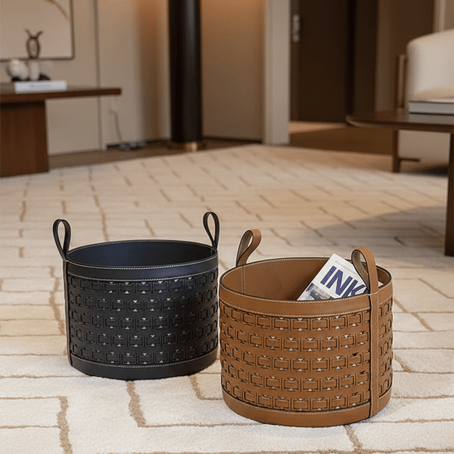 Olena Leather Storage Basket - Palatium Lux