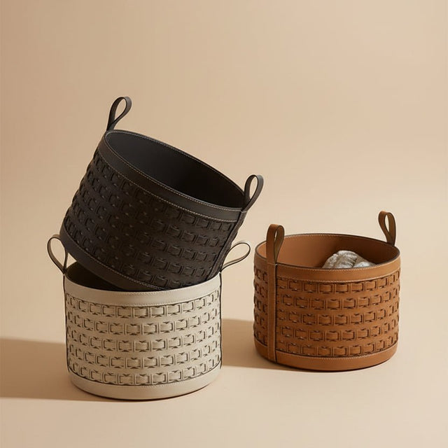Olena Leather Storage Basket - Palatium Lux
