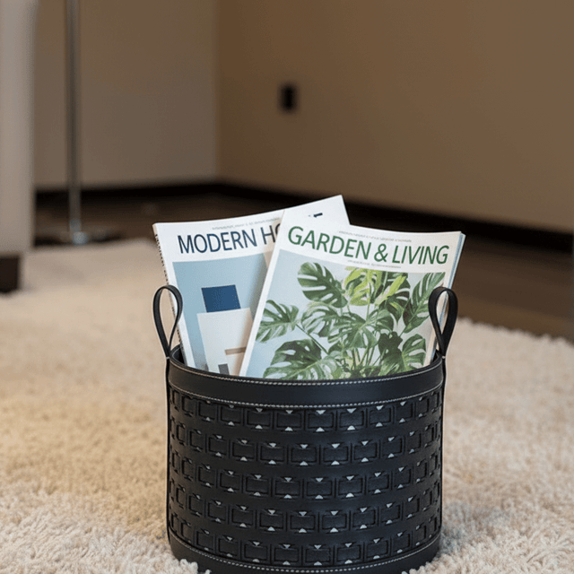 Olena Leather Storage Basket - Palatium Lux