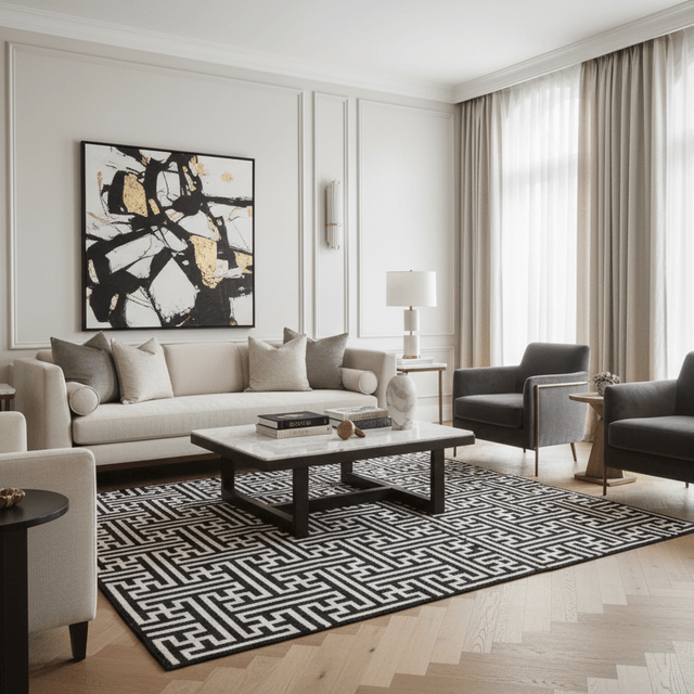 Palazzo Noire Handwoven Wool Rug - 5 x 8 - Palatium Lux