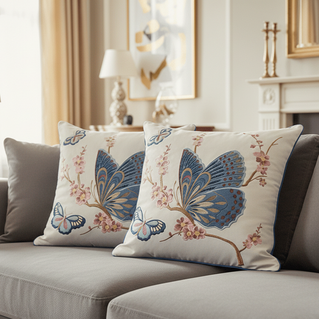 Papillon Embroidered Pillow Cover pillow covers - Palatium Lux