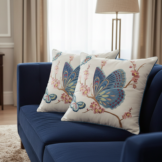Papillon Embroidered Pillow Cover
