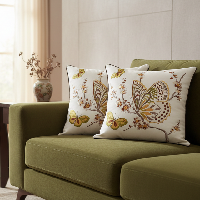 Papillon Embroidered Pillow Cover