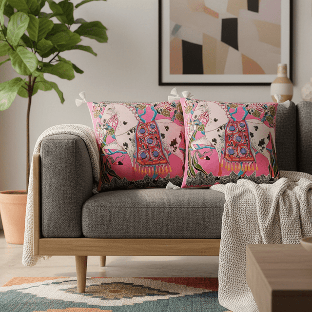 Pink Horse Parade Pillow Cover pillow covers - Palatium Lux