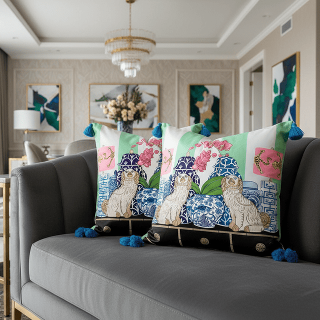 Porcelain & Pups Pillow Cover pillow covers - Palatium Lux