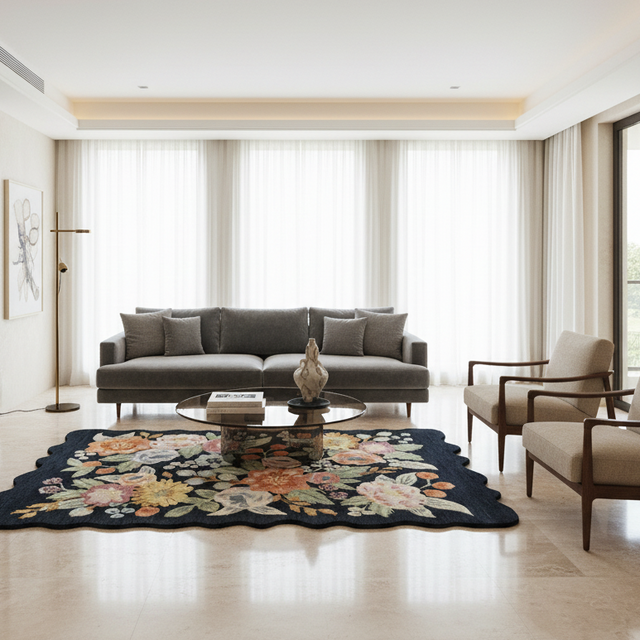 Flora Contour Hand Tufted Wool Rug - 5 x 8