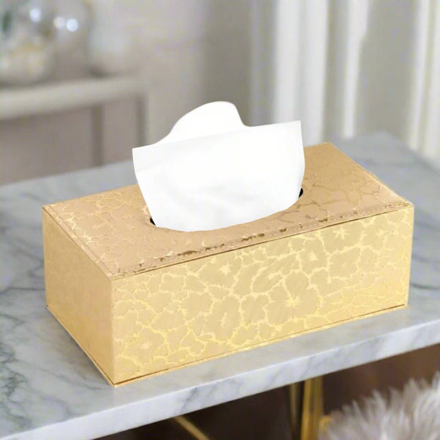 The Refined Leather Tissue Holder Golden Floral leather - Palatium Lux